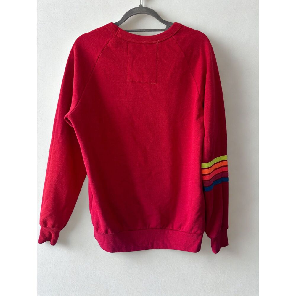 Aviator Nation Red Rainbow Sleeve Smiley Face Crewneck Sweatshirt Size Small - Picture 2 of 10